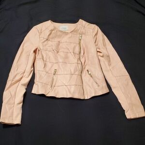 Guess Blush Faux Leather Jacket with Gold Zippers